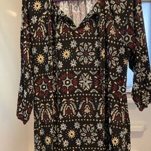 Bohemian Black and Red Patterned Women's Top
